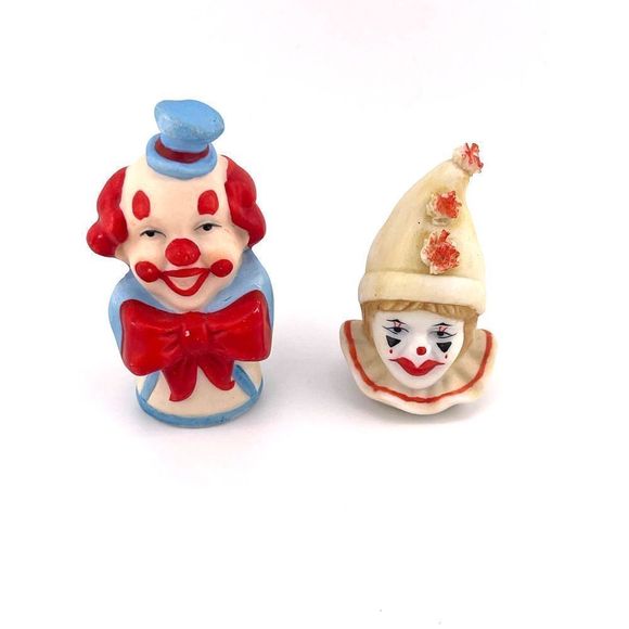 VTG Enesco Clown 2 Thimbles Musical Greensleeves 1984 1987 Faith Wick Porcelain - Picture 1 of 7